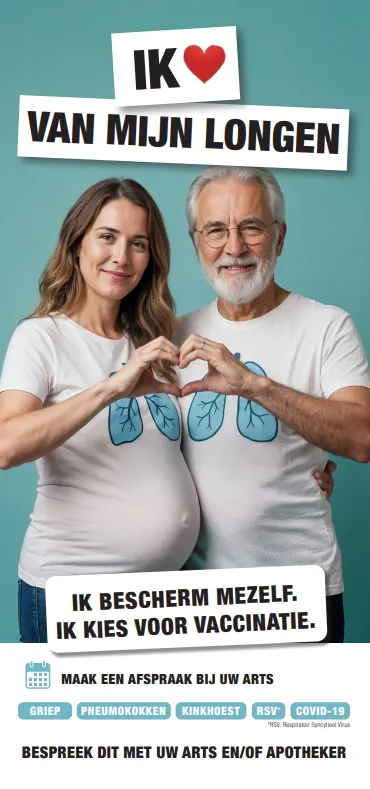 Folder "Ik hou van mijn longen. Ik bescherm mezelf. Ik kies voor vaccinatie."